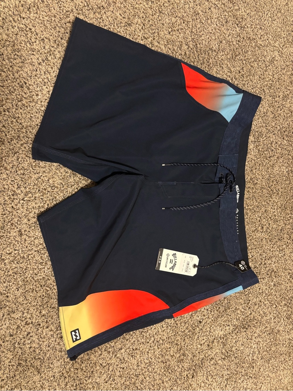 Billabong Navy Boardshorts with Red and Light Blue Accents
